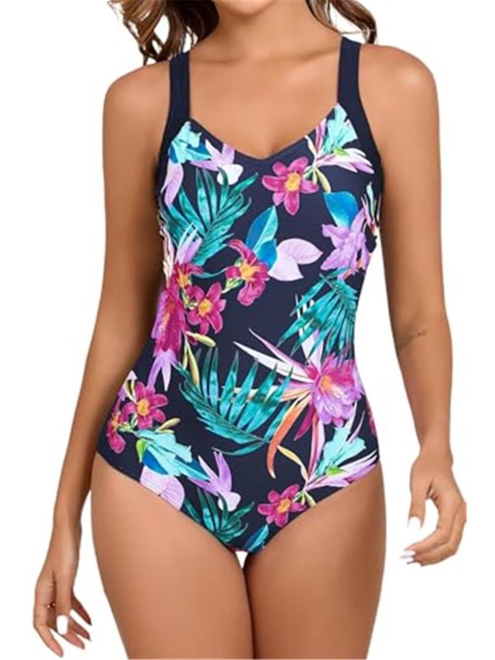 Tropical Floral One Piece Swimsuit Tummy Control Vintage Swimwear
